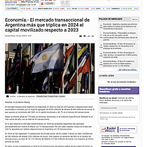 Economa.- El mercado transaccional de Argentina ms que triplica en 2024 el capital movilizado respecto a 2023